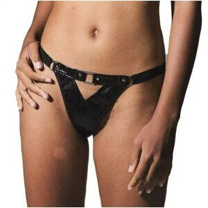 Thistle And Spire Chambers Thong Vegan Leather Snakeskin Pattern Black XL NWT
